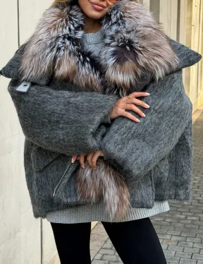 Шерстяная куртка - пуховик с мехом лисы