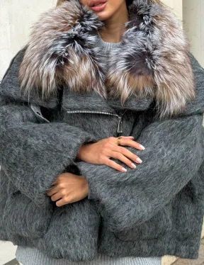 Шерстяная куртка - пуховик с мехом лисы