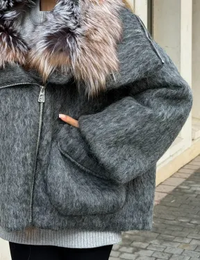 Шерстяная куртка - пуховик с мехом лисы