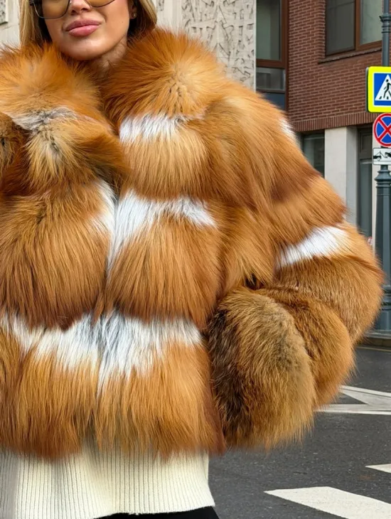 Шуба из лисы с капюшоном