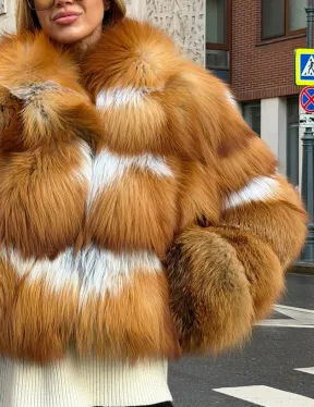 Шуба из лисы с капюшоном