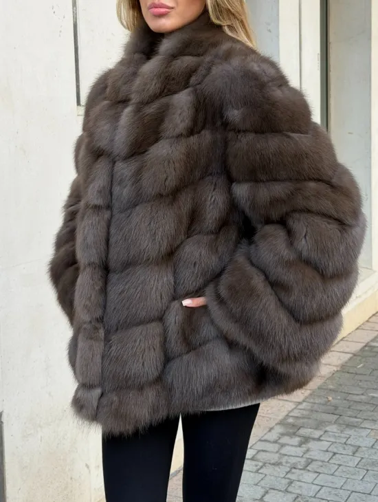 Шуба из куницы в цвете соболь - рукава косичкой