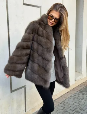 Шуба из куницы в цвете соболь - рукава косичкой