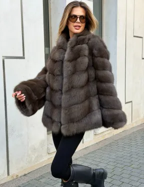 Шуба из куницы в цвете соболь - рукава косичкой