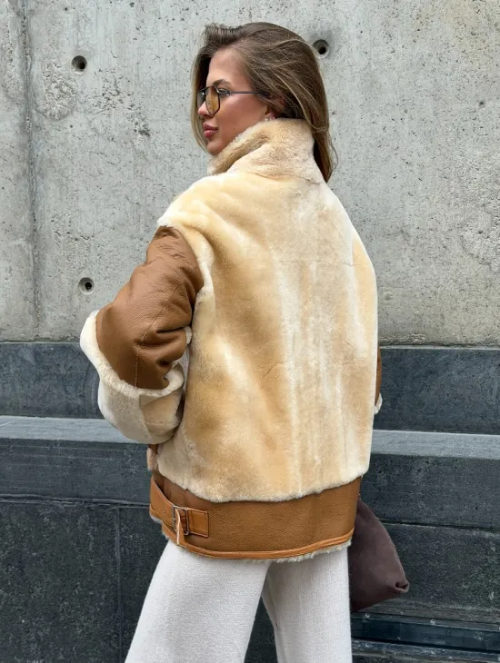 Комбинированная дубленка из овчины и норки