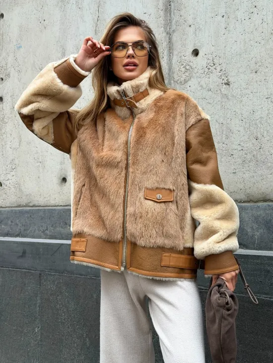 Комбинированная дубленка из овчины и норки