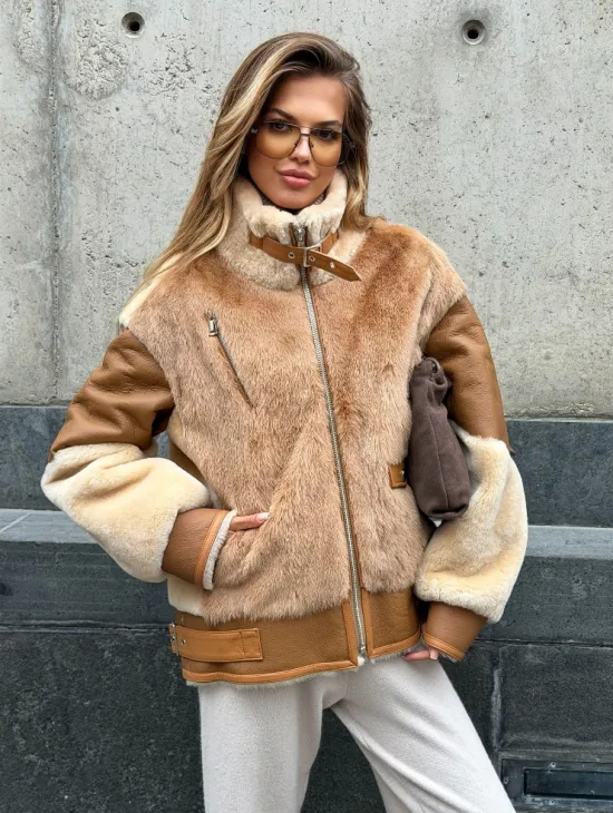 Комбинированная дубленка из овчины и норки
