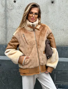 Комбинированная дубленка из овчины и норки