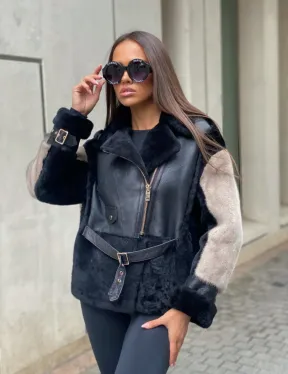 Дублёнка из мериноса с мехом норки