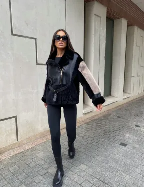 Дублёнка из мериноса с мехом норки