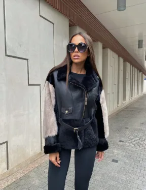 Дублёнка из мериноса с мехом норки