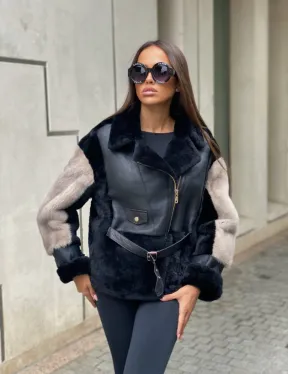 Дублёнка из мериноса с мехом норки