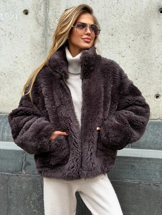 Натуральная двухсторонняя дубленка - бомбер