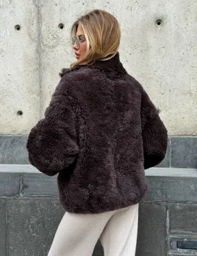 Натуральная двухсторонняя дубленка - бомбер