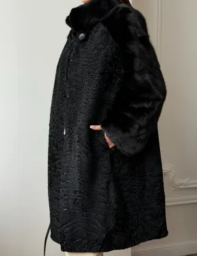 Шуба из каракуля с норкой - стойка воротник
