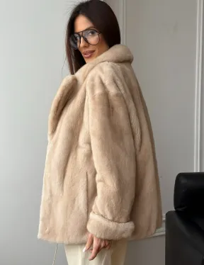 Норковый полушубок в натуральном цвете пастель