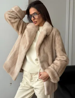 Норковый полушубок в натуральном цвете пастель