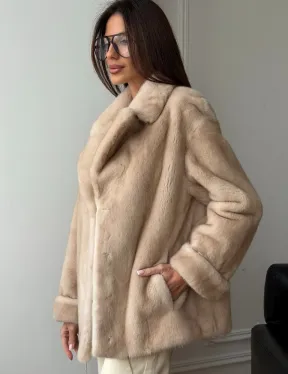 Норковый полушубок в натуральном цвете пастель