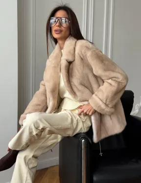 Норковый полушубок в натуральном цвете пастель