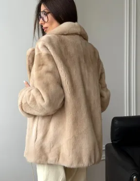 Норковый полушубок в натуральном цвете пастель