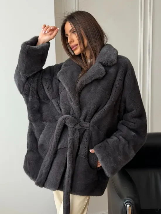 Шуба норковая летучая мышь - графит