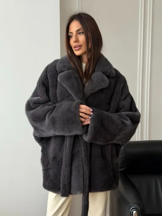 Шуба норковая летучая мышь - графит