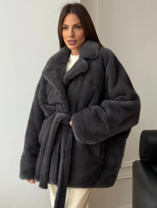 Шуба норковая летучая мышь - графит