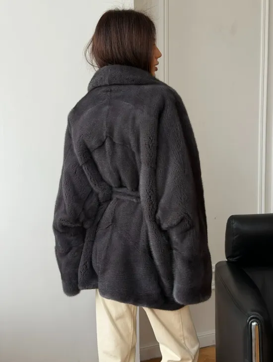 Шуба норковая летучая мышь - графит