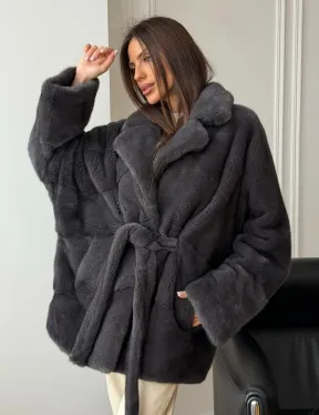 Шуба норковая летучая мышь - графит