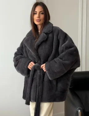 Шуба норковая летучая мышь - графит