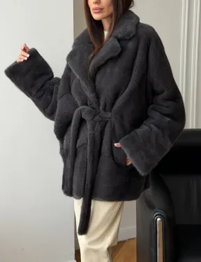 Шуба норковая летучая мышь - графит