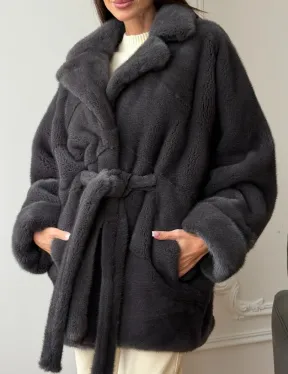 Шуба норковая летучая мышь - графит