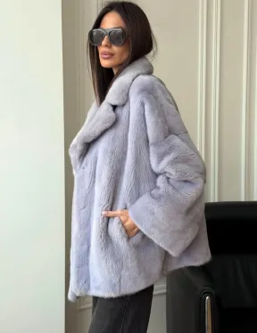 Шуба из норки короткая с английским воротником