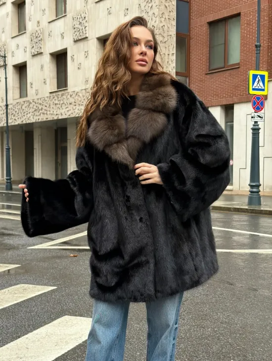 Норковая шуба - воротник куница