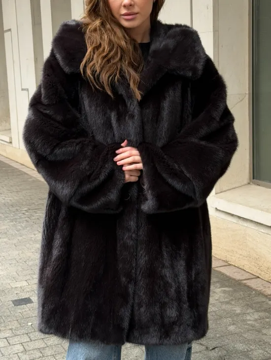 Норковая шуба с капюшоном