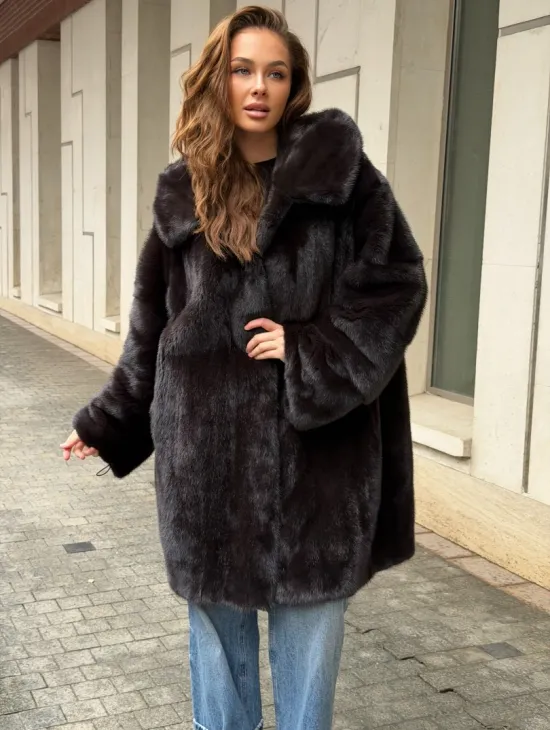 Норковая шуба с капюшоном