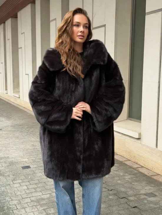 Норковая шуба с капюшоном