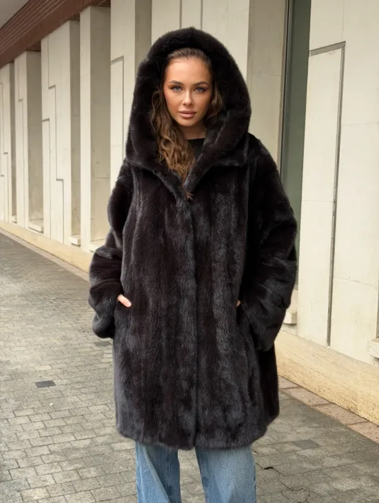 Норковая шуба с капюшоном