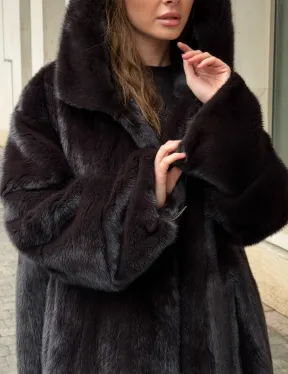 Норковая шуба с капюшоном