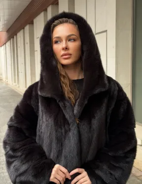 Норковая шуба с капюшоном