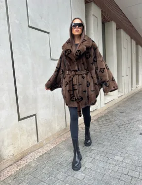 Норковое пончо из меха аукционной норки Velvet в цвете соболь