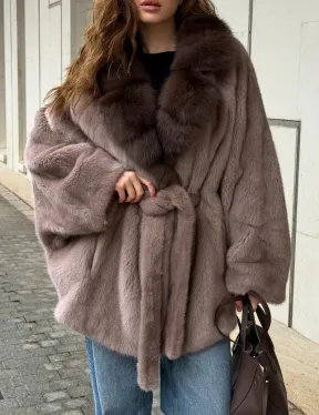 Норковая шуба летучка - воротник куница