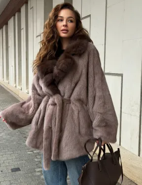 Норковая шуба летучка - воротник куница