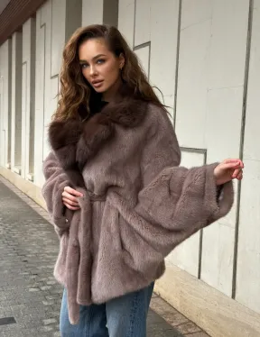 Норковая шуба летучка - воротник куница