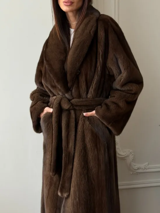 Норковое пальто - воротник шаль