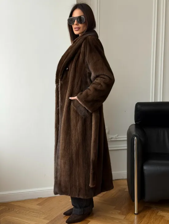 Норковое пальто - воротник шаль