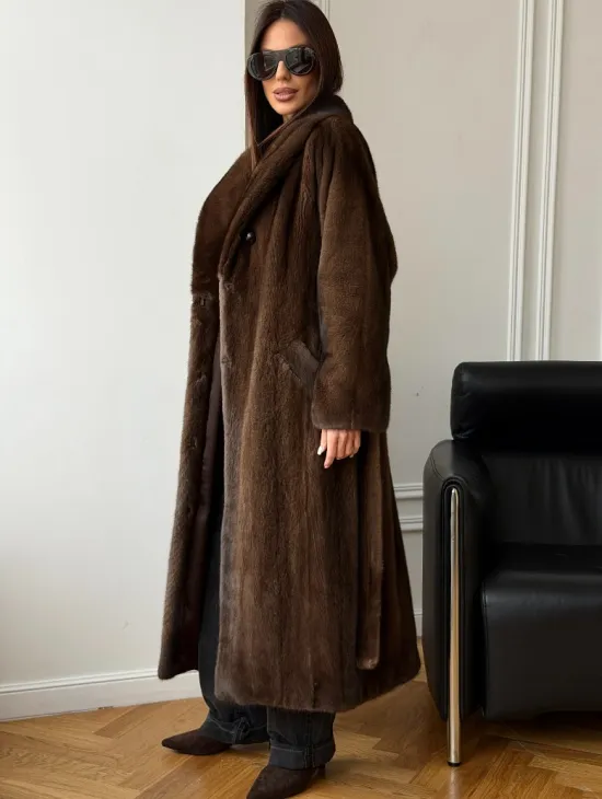 Норковое пальто - воротник шаль