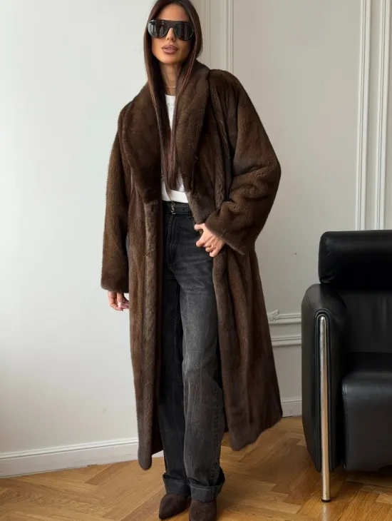 Норковое пальто - воротник шаль