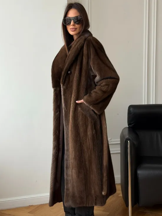 Норковое пальто - воротник шаль