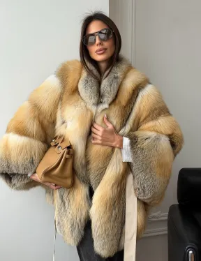 Шуба - пончо из лисы с поясом